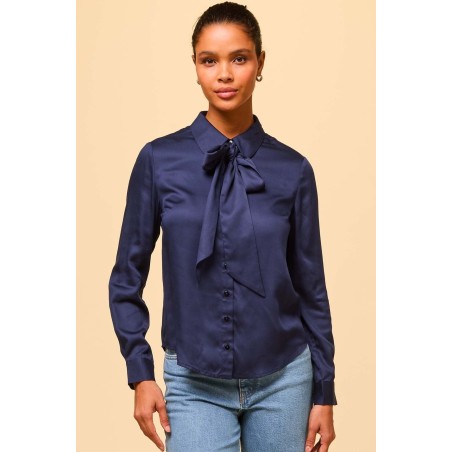 Limited Edition Satin Bow Blouse | Navy