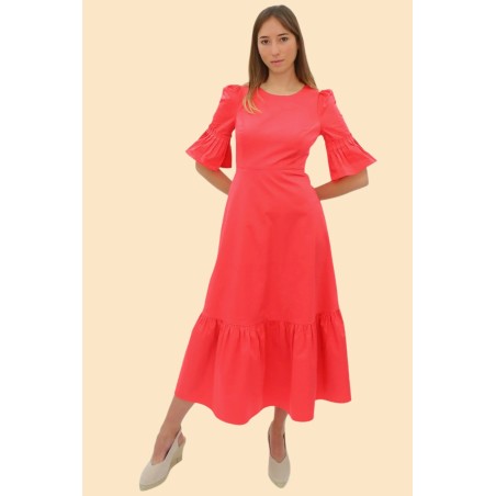 Limited Edition Scarlett Cotton Sateen Dress | Coral