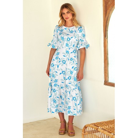 Limited Edition Scarlett Cotton Sateen Dress | Waterlily Bright Blues Hot New Item