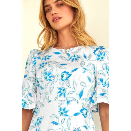 Limited Edition Scarlett Cotton Sateen Dress | Waterlily Bright Blues Hot New Item