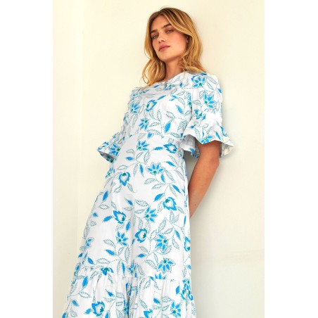 Limited Edition Scarlett Cotton Sateen Dress | Waterlily Bright Blues Hot New Item