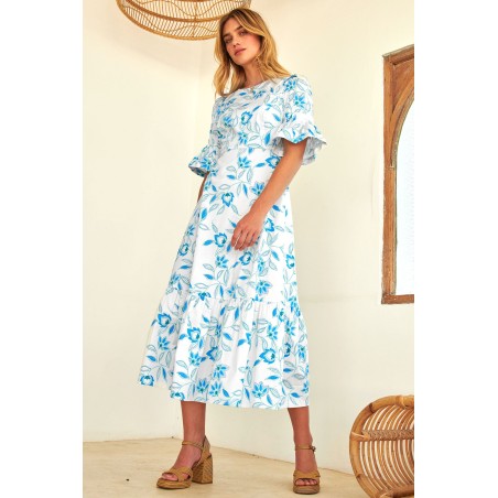 Limited Edition Scarlett Cotton Sateen Dress | Waterlily Bright Blues Hot New Item