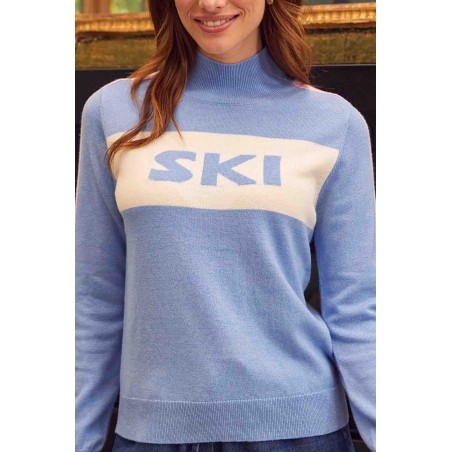 Limited Edition Merino Wool Ski Slim Funnel Neck Jumper | Serene Blue/Cream/Pink New Stock