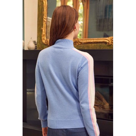 Limited Edition Merino Wool Ski Slim Funnel Neck Jumper | Serene Blue/Cream/Pink New Stock