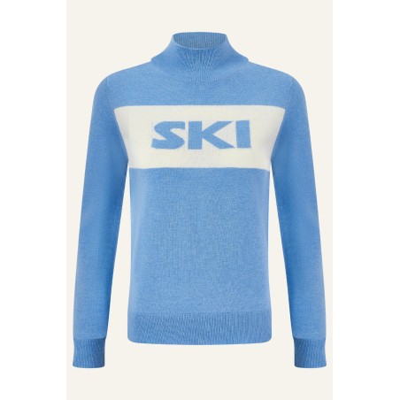 Limited Edition Merino Wool Ski Slim Funnel Neck Jumper | Serene Blue/Cream/Pink New Stock