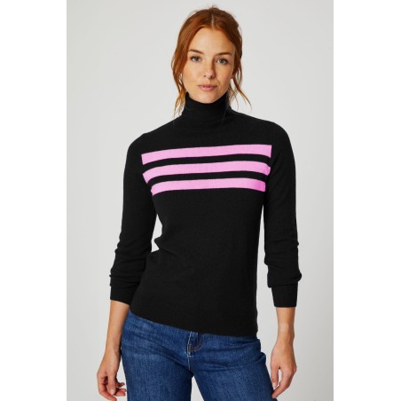 Limited Edition Merino Wool Striped Slim Fit Polo Neck | Black/Pink Available for Immediate Shipping