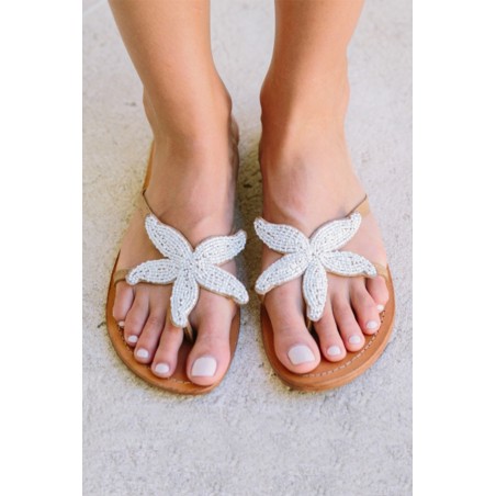 Limited Edition Starfish Leather Sandals | White