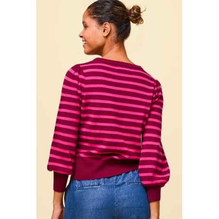 Limited Edition Merino Wool Stripe Crew Neck Jumper | Wine/Pink New Stock