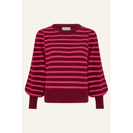 Limited Edition Merino Wool Stripe Crew Neck Jumper | Wine/Pink New Stock