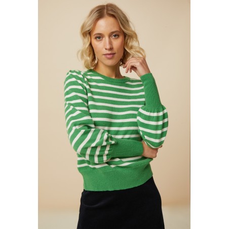 Limited Edition Merino Wool Striped Crew Neck Jumper | Green/Cream New Release