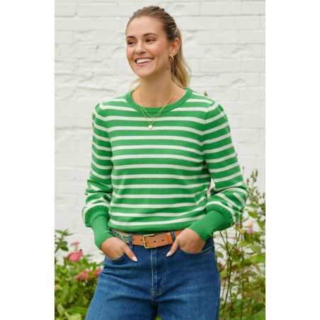 Limited Edition Merino Wool Striped Crew Neck Jumper | Green/Cream New Release