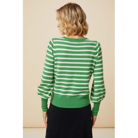 Limited Edition Merino Wool Striped Crew Neck Jumper | Green/Cream New Release