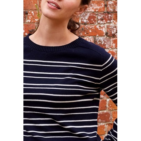 Limited Edition Striped Merino Wool Crew Neck Sweater | Navy/ Cream On Hand Now