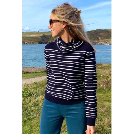 Limited Edition Striped Merino Wool Crew Neck Sweater | Navy/ Cream On Hand Now