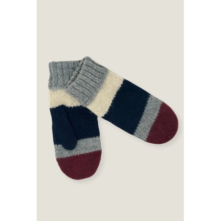 Limited Edition Striped Wool & Cashmere Mittens | Navy/Grey/Burgundy Immediate Availability