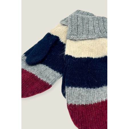 Limited Edition Striped Wool & Cashmere Mittens | Navy/Grey/Burgundy Immediate Availability