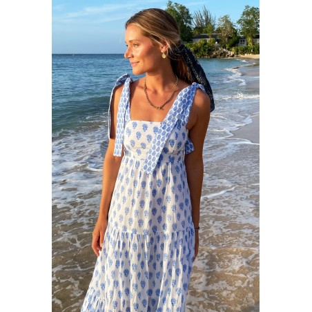 Limited Edition Tabitha Maxi Dress | Pineapple White/Blue On Hand Now