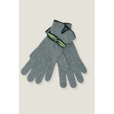 Limited Edition Touchscreen Wool & Cashmere Blend Gloves | Grey/Lime On Hand Now