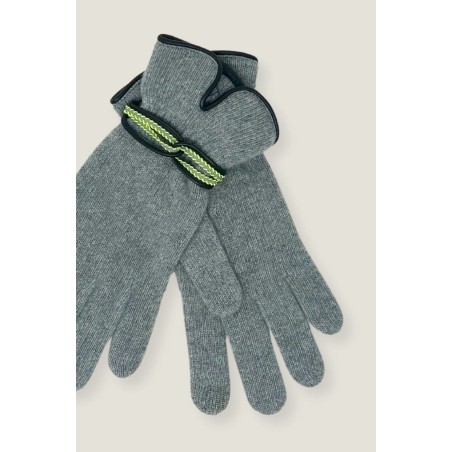 Limited Edition Touchscreen Wool & Cashmere Blend Gloves | Grey/Lime On Hand Now