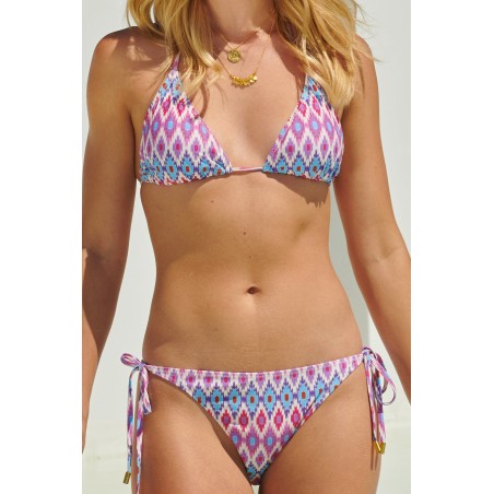 Limited Edition Triangle Recycled String Top and String Bikini Tie Side Bottoms | Aztec Feathered Raspberry New Collection