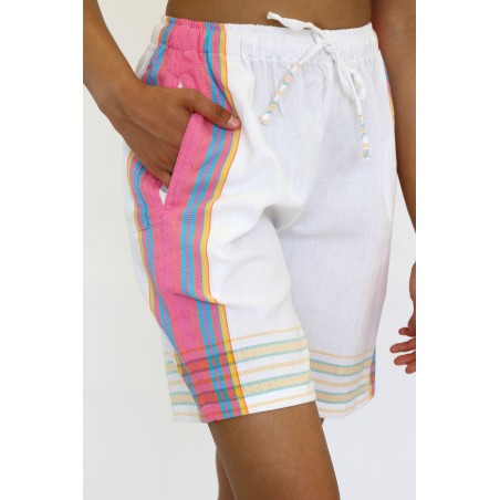 Limited Edition Kikoy Long Shorts | White/Pink New Release