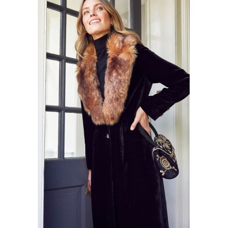 Limited Edition Velvet Opera Coat With Detachable Fur | Black Latest Edition