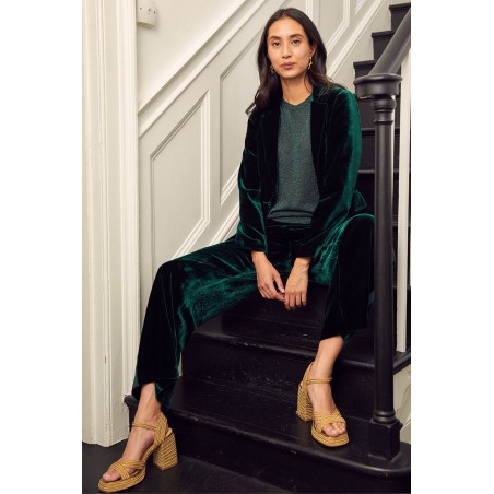 Limited Edition Velvet Side Stripe Trousers | Emerald Fresh Release