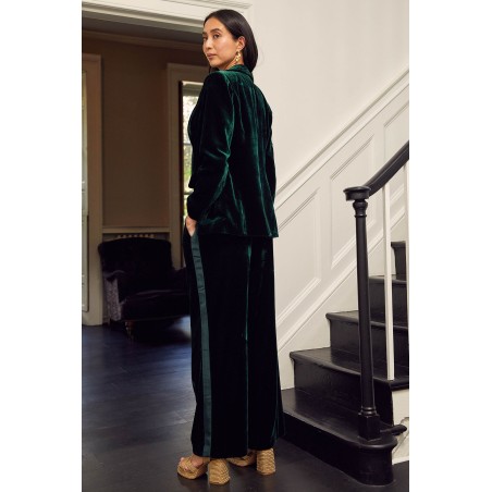 Limited Edition Velvet Side Stripe Trousers | Emerald Fresh Release