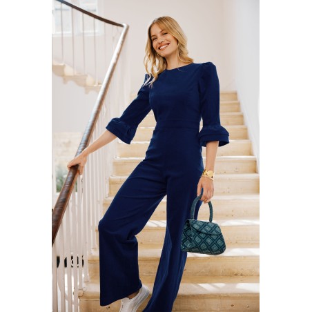 Limited Edition Victoria 3/4 Sleeve Stretch Corduroy Jumpsuit | Atlantic Blue Just In