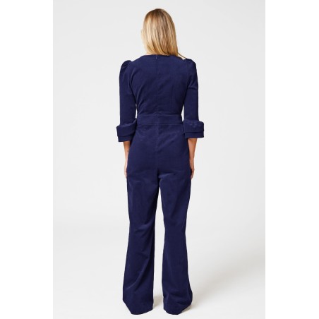 Limited Edition Victoria 3/4 Sleeve Stretch Corduroy Jumpsuit | Atlantic Blue Just In