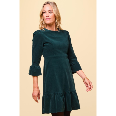 Limited Edition Victoria Short Stretch Corduroy Dress | Bottle Green New Release