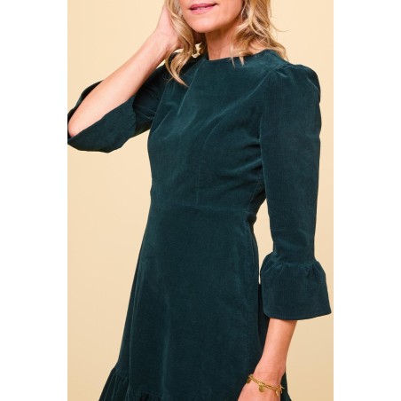 Limited Edition Victoria Short Stretch Corduroy Dress | Bottle Green New Release