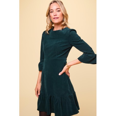 Limited Edition Victoria Short Stretch Corduroy Dress | Bottle Green New Release