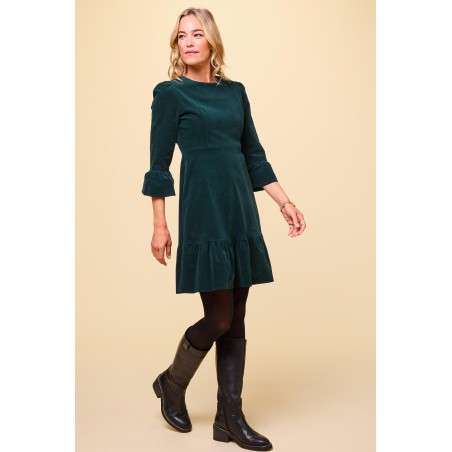 Limited Edition Victoria Short Stretch Corduroy Dress | Bottle Green New Release