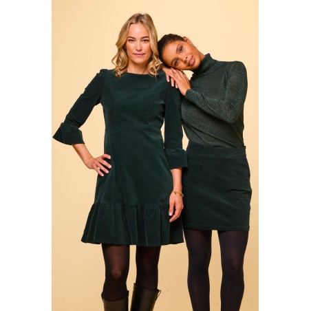 Limited Edition Victoria Short Stretch Corduroy Dress | Bottle Green New Release