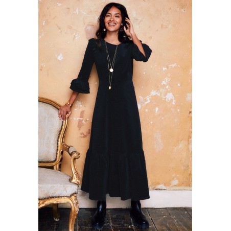 Limited Edition Victoria Round Neck 3/4 Sleeve Stretch Corduroy Dress | Black Latest Edition