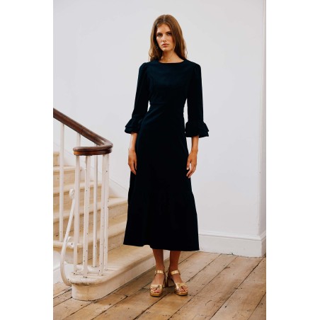 Limited Edition Victoria Round Neck 3/4 Sleeve Stretch Corduroy Dress | Black Latest Edition