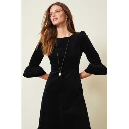 Limited Edition Victoria Round Neck 3/4 Sleeve Stretch Corduroy Dress | Black Latest Edition