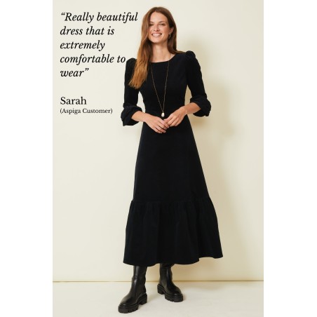 Limited Edition Victoria Round Neck 3/4 Sleeve Stretch Corduroy Dress | Black Latest Edition