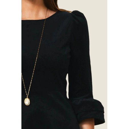 Limited Edition Victoria Round Neck 3/4 Sleeve Stretch Corduroy Dress | Black Latest Edition