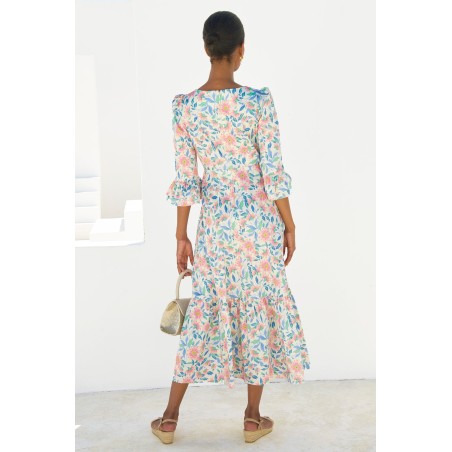 Limited Edition Victoria Round Neck Printed Cotton Sateen Dress | Pink/Blue On Hand Now