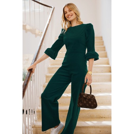 Limited Edition Victoria 3/4 Sleeve Stretch Corduroy Jumpsuit | Bottle Green Fresh Release