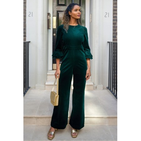 Limited Edition Victoria 3/4 Sleeve Stretch Corduroy Jumpsuit | Bottle Green Fresh Release