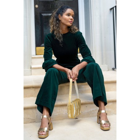 Limited Edition Victoria 3/4 Sleeve Stretch Corduroy Jumpsuit | Bottle Green Fresh Release