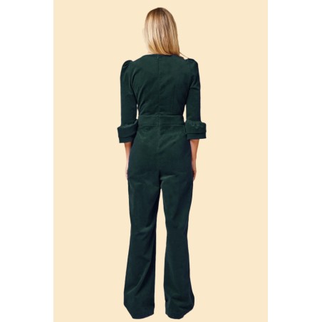 Limited Edition Victoria 3/4 Sleeve Stretch Corduroy Jumpsuit | Bottle Green Fresh Release