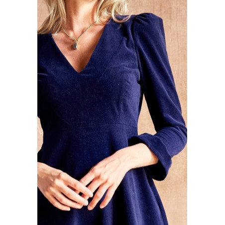 Limited Edition Victoria V-Neck Long Sleeve Stretch Corduroy Dress | Atlantic Blue Limited Stock