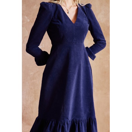 Limited Edition Victoria V-Neck Long Sleeve Stretch Corduroy Dress | Atlantic Blue Limited Stock