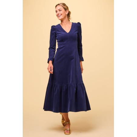 Limited Edition Victoria V-Neck Long Sleeve Stretch Corduroy Dress | Atlantic Blue Limited Stock