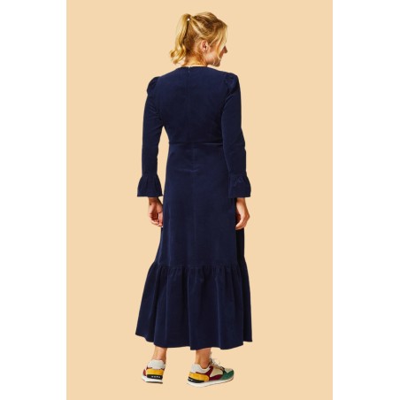 Limited Edition Victoria V-Neck Long Sleeve Stretch Corduroy Dress | Atlantic Blue Limited Stock