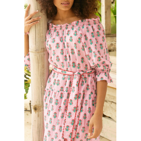 Limited Edition Violet Block Print Dress | Sunflower Buti Pink Immediate Availability